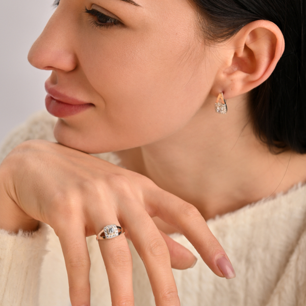 Серебряные серьги  с пластинами из золота