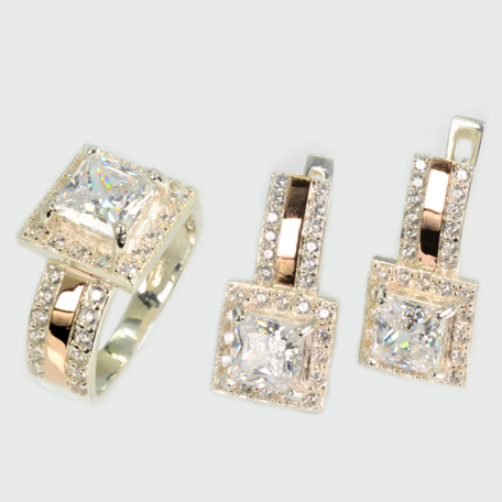 Серебряный набор с золотыми вставками