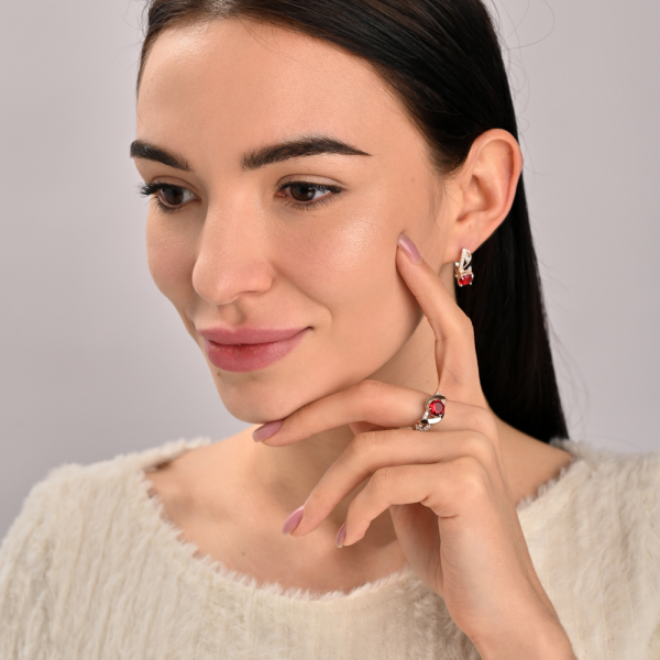 Срібний комплект прикрас з золотими вставкми