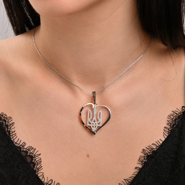 Срібна підвіска "герб в серці" з золотими вставками