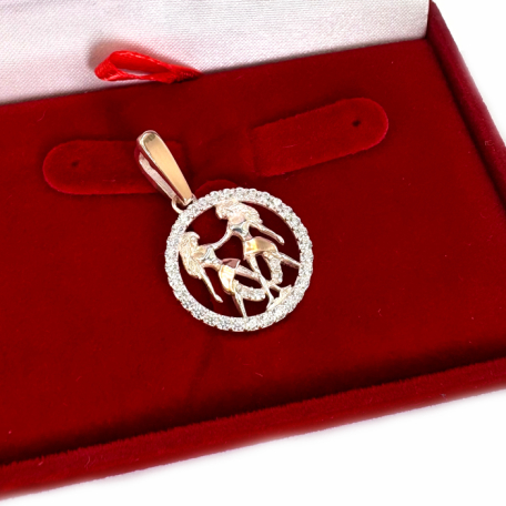 Подвес знак зодиака "Близнецы" из серебра с пластинами золота