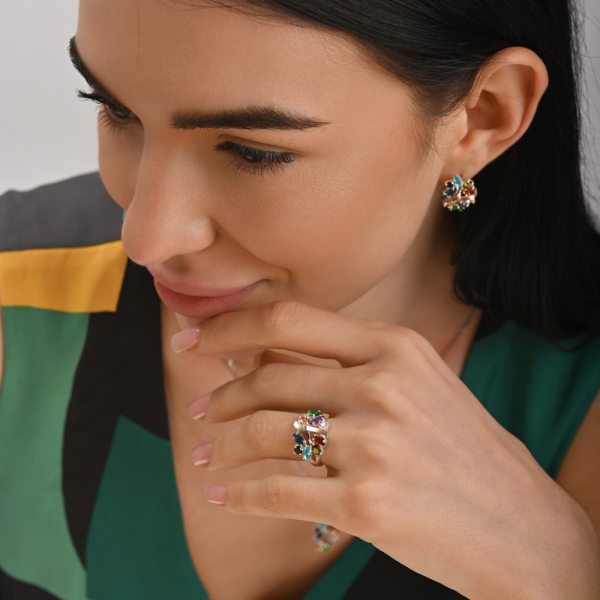 Серебряное кольцо с золотыми вставками