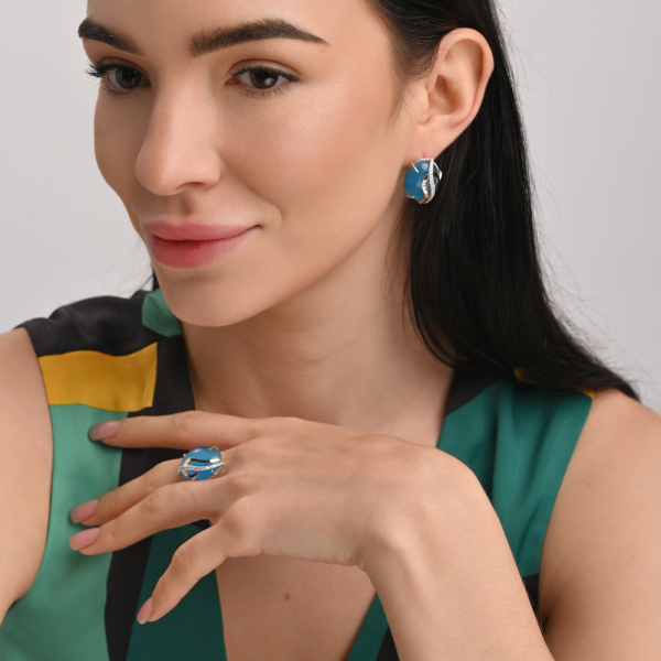 Каблучка із срібла з золотими вставками