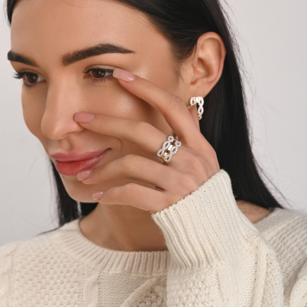 Серебряное кольцо с золотыми вставками