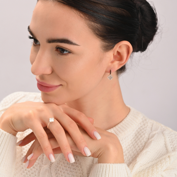 Срібний набір з конюшиною та золотими пластинами