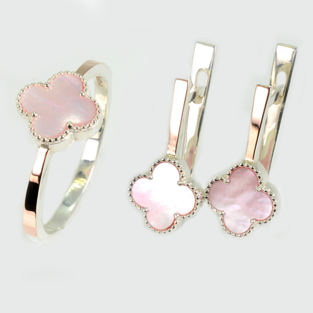 Срібний набір з конюшиною та золотими пластинами