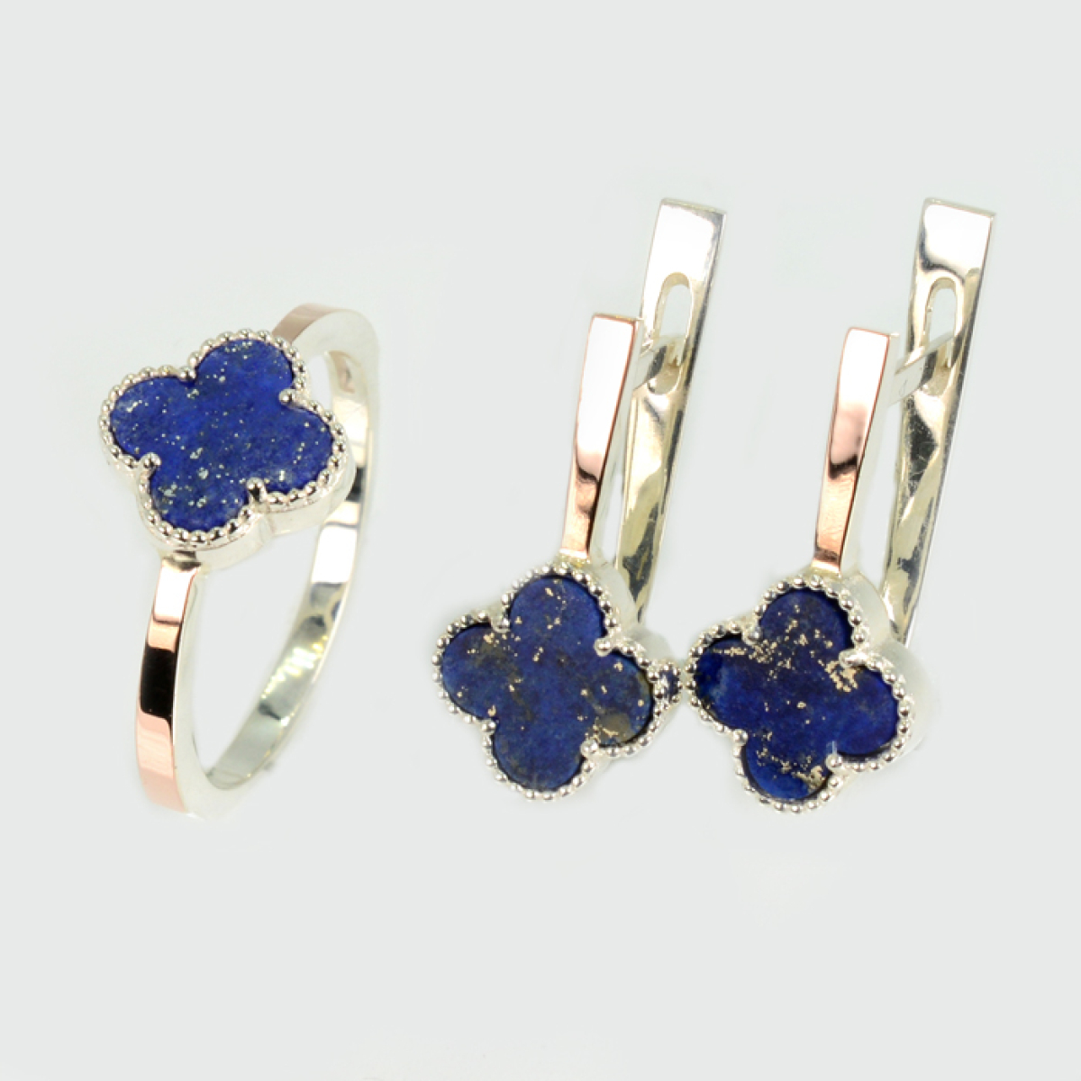 Срібний набір з конюшиною та золотими пластинами