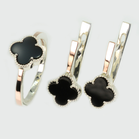 Серебряный набор с клевером и золотими пластинами