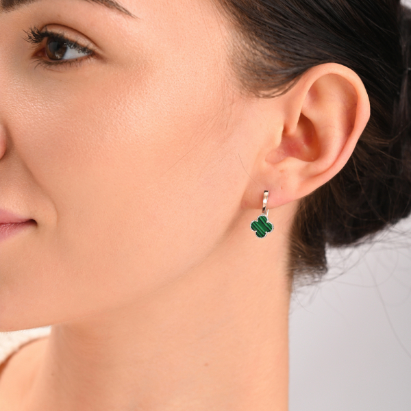 Срібні сережки з конюшиною та золотими пластинами