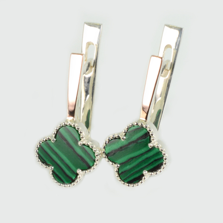 Серебряные серьги с клевером и золотыми пластинами