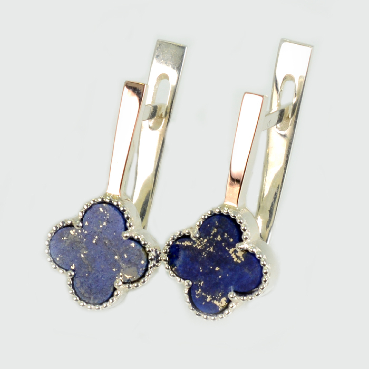 Срібні сережки з конюшиною та золотими пластинами