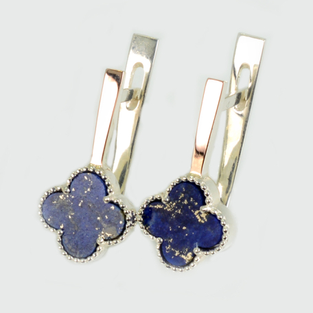 Срібні сережки з конюшиною та золотими пластинами