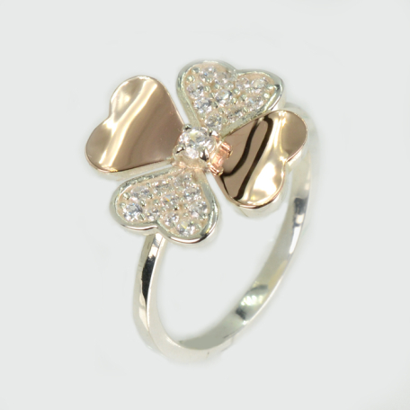 Срібна каблучка з золотими вставками