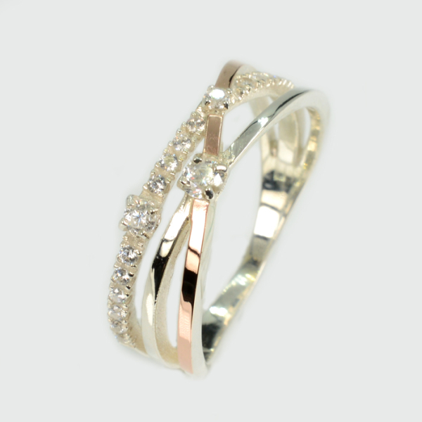 Срібна каблучка з золотими вставками