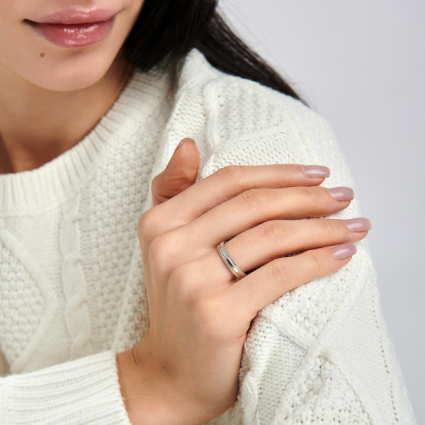 Обручка срібна з золотими пластинами